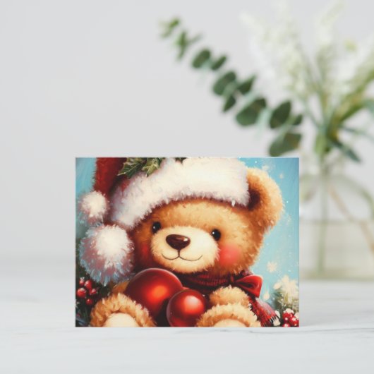 Kerstmis Teddybeer 4 Feestdagenkaart (Staand voorkant)