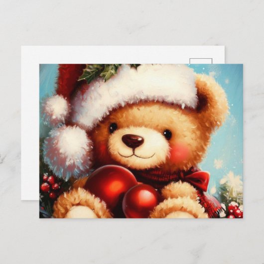 Kerstmis Teddybeer 4 Feestdagenkaart (Voorkant / Achterkant)