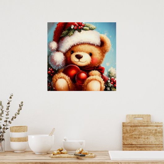 Kerstmis Teddybeer 4 Poster (Keuken)