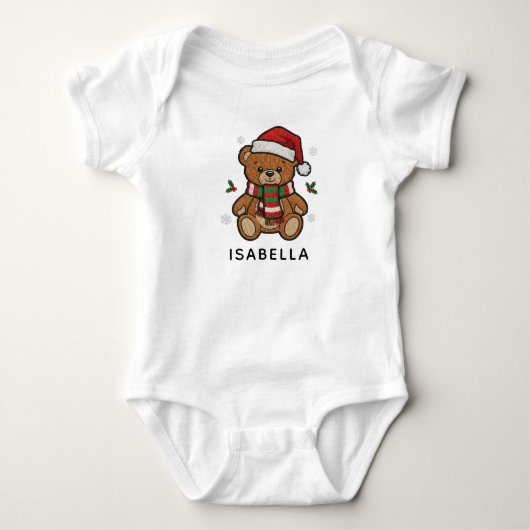 Kerstmis Teddybeer Aangepaste naam Romper (Voorkant)