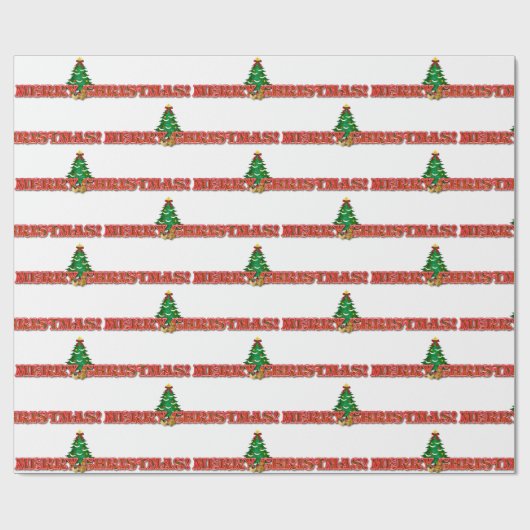 Kerstmis tekst en boom moderne feestdagen cadeaupapier (Vlak)