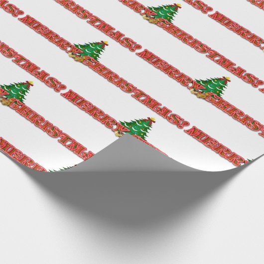 Kerstmis tekst en boom moderne feestdagen cadeaupapier (Hoek)