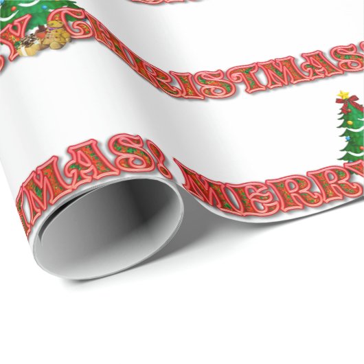 Kerstmis tekst en boom moderne feestdagen cadeaupapier (Rol Hoek)