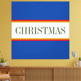 KERSTMIS Tekst Feestelijke Alpine Blauw Witte Stre Canvas Afdruk