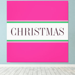 KERSTMIS Tekst Feestelijke Heldere Roze Witte Stre Canvas Afdruk