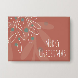 Kerstmis tekst in wijnrode bloemen button