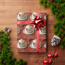 Kerstmis tekst met warme chocolademelk drank