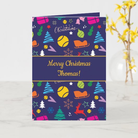 🎄 Kerstmis 🎾 tennis blauw kerstfeest Kaart (Gele Bloem)