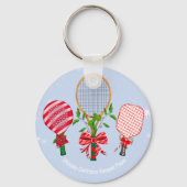 Kerstmis Tennis, Paddleball, Pickleball Speler Sleutelhanger (Voorkant)