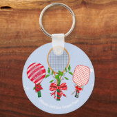Kerstmis Tennis, Paddleball, Pickleball Speler Sleutelhanger (Voorkant)