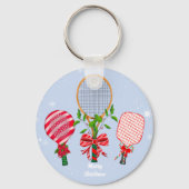Kerstmis Tennis, Paddleball, Pickleball Speler Sleutelhanger (Achterkant)