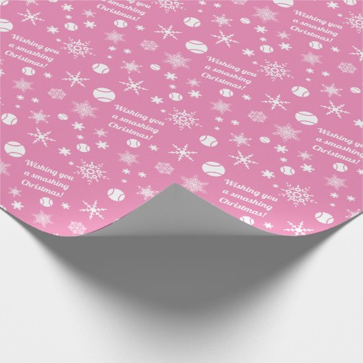 🎄 Kerstmis 🎾 tennis roze aangepaste tekst Cadeaupapier (Hoek)