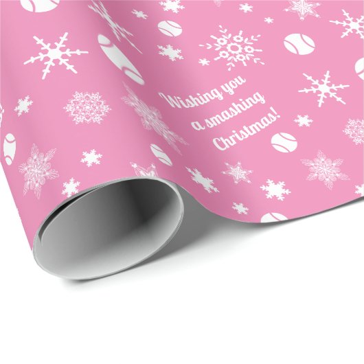 🎄 Kerstmis 🎾 tennis roze aangepaste tekst Cadeaupapier (Rol Hoek)