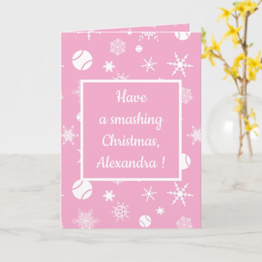 🎄 Kerstmis 🎾 tennis roze en wit Kaart (Gele Bloem)