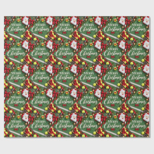 Kerstmis Tennis Speler Vakantie Sport Ontwerp Cadeaupapier