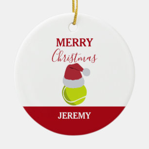 Kerstmis Tennis Sport Ball Aangepaste naam Keramisch Ornament