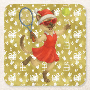 Kerstmis-tennis thema voor kattenliefhebbers kartonnen onderzetters