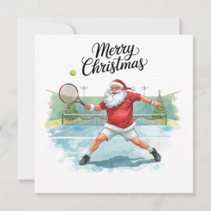 Kerstmis tennissen met Kerstman op de baan Feestdagenkaart