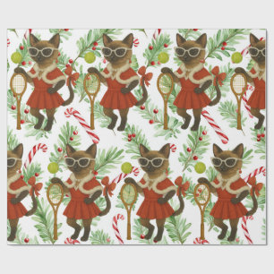 Kerstmis-tennisthema voor Siamese kattenliefhebber Cadeaupapier