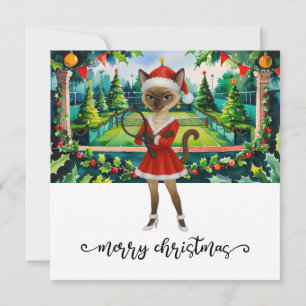 Kerstmis-tennisthema voor Siamese kattenliefhebber Feestdagenkaart