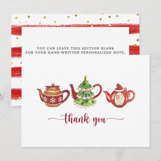 Kerstmis theepotten, Feest Bedankkaart (Voorkant / Achterkant)
