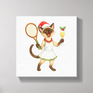 Kerstmis-thema tennis voor kattenliefhebbers canvas afdruk
