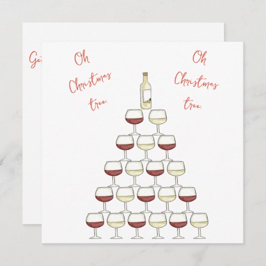 Kerstmis thema uitnodiging; wijnboom; wijnglas kaart (Voorkant / Achterkant)