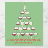 Kerstmis thema; wijnboom; wijnglazen; wijn etiket (Enkel label)