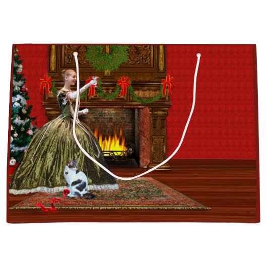 Kerstmis, thuis, feestdag large cadeautasje (Voorkant)