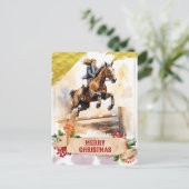 Kerstmis Tiener Meisje Paard Over Sprong Briefkaart (Staand voorkant)