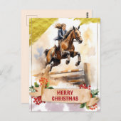 Kerstmis Tiener Meisje Paard Over Sprong Briefkaart (Voorkant / Achterkant)