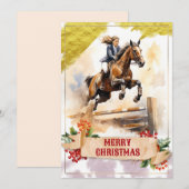 Kerstmis Tiener Meisje Paard Over Sprong Feestdagenkaart (Voorkant / Achterkant)