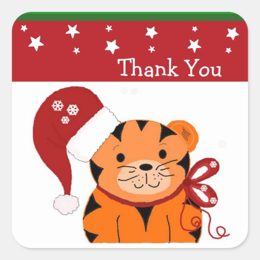 Kerstmis Tijger Bedankt Vierkante Sticker (Voorkant)