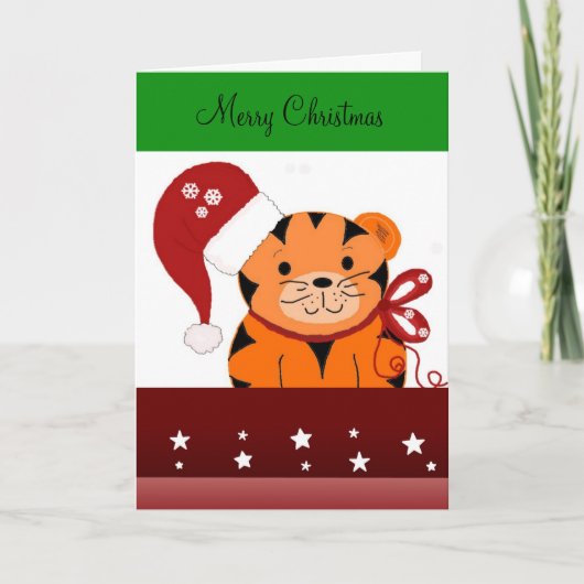 Kerstmis Tijger Feestdagen Kaart (Voorkant)