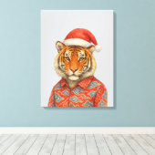 Kerstmis Tijger indie Canvas Afdruk (Insitu (Houten vloer))
