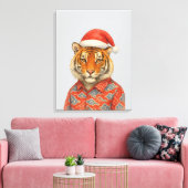 Kerstmis Tijger indie Canvas Afdruk (Insitu (Woonkamer))