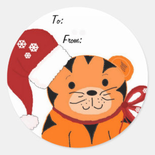 Kerstmis Tijger Ronde Sticker