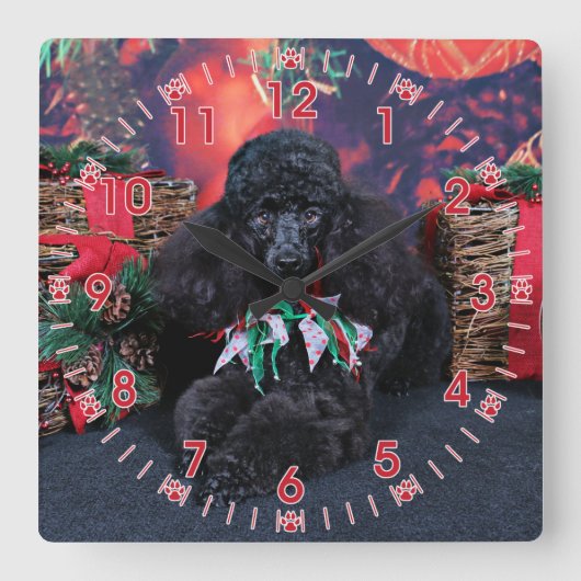 Kerstmis - Toby - Poodle Vierkante Klok (Voorkant)