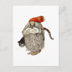 Kerstmis Tomten van de oma met Grijze Kat Feestdagenkaart