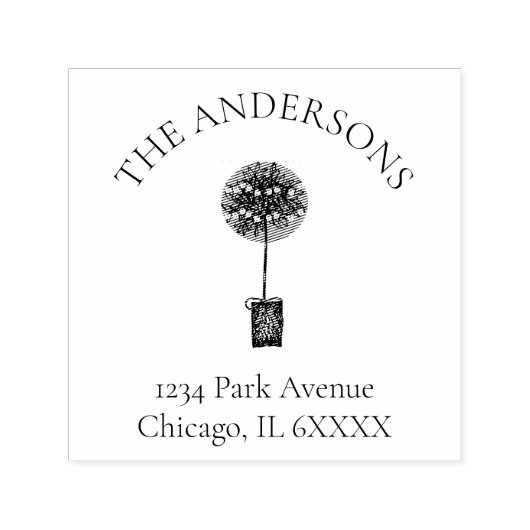 Kerstmis Topiary Familienaam Retouradres Zelfinktende Stempel (Design)