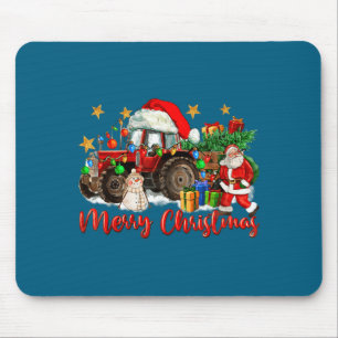 Kerstmis Tractor Met Sinterklaas Sneeuwman Muismat