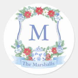 Kerstmis Traditionele Monogram Kam Envelop Seal Ronde Sticker