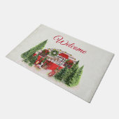 Kerstmis Trailer Camper Rustieke Scène Welkom Deurmat (Schuin)