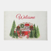 Kerstmis Trailer Camper Rustieke Scène Welkom Deurmat (Voorkant)
