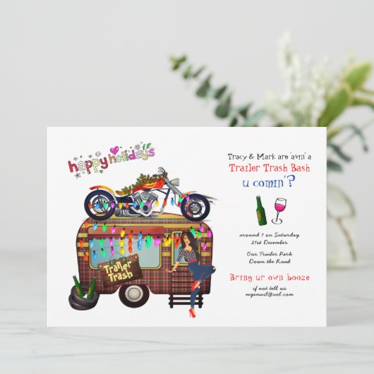 Kerstmis TRAILER TRASH BASH Grappig Feest Kaart (Staand voorkant)