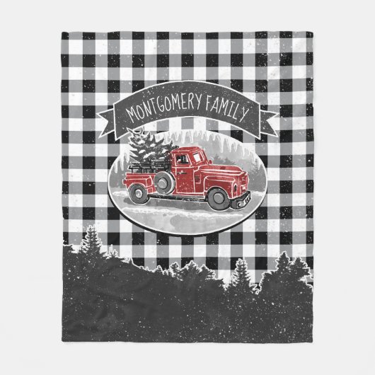 Kerstmis Trauck Black White Buffalo Pset Fleece Deken (Voorkant)
