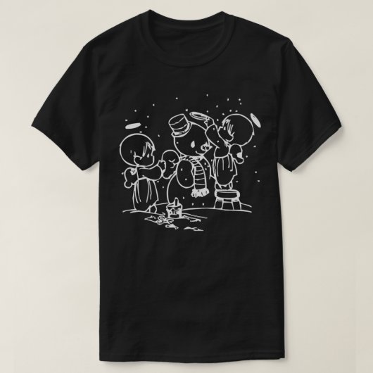 Kerstmis Trendy Drawing Angels Building Snowman T-shirt (Design voorkant)