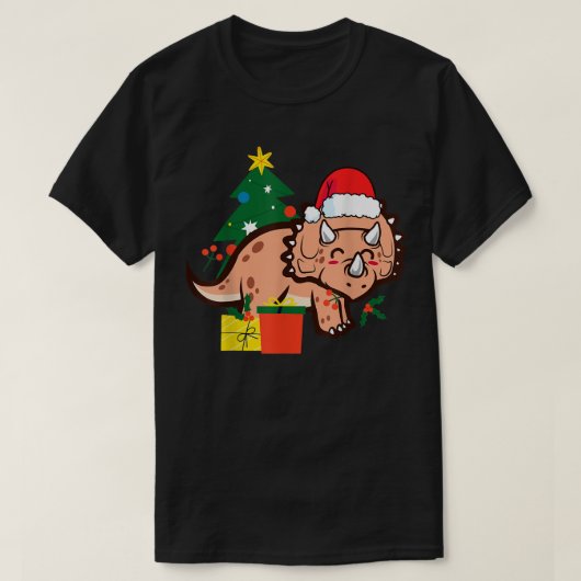 Kerstmis, Triceratops Dinosaur Cute Holiday Santa T-shirt (Design voorkant)
