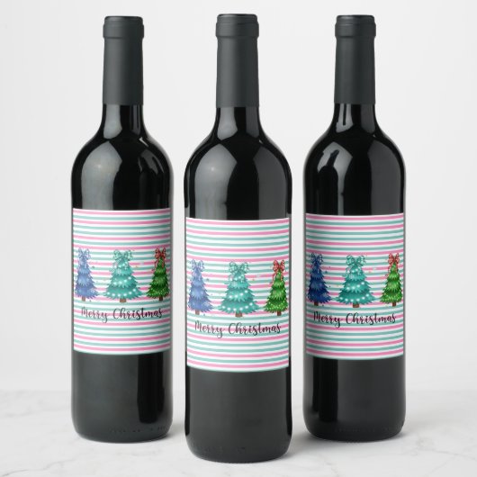 Kerstmis Trio Boom Wijn Etiket (Flessen)