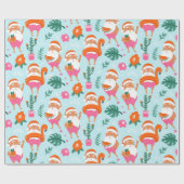 Kerstmis: Tropische strand die de kerstman zwemmen Cadeaupapier (Vlak)